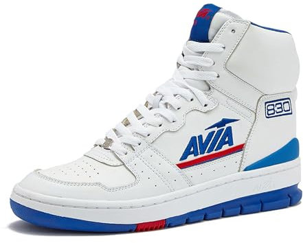 Avia 830 Basketballschuhe für Herren, Retro, High-Top-Sneaker, für drinnen oder draußen, Straße oder Platz, Größe 40 bis 44, Weiß/Marineblau/Rot, 14.5 Women/13 Men