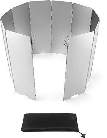 QWORK® Parabrisas Plegable para Hornillo Camping, 10 Placas Paravientos de Aluminio para Camping, Barbacoa, Pícnic