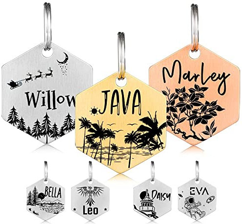 Hundemarke mit Gravur | Personalisiert Hundeanhänger mit Name | Tiermarke für Hunde und Katzen | Tier Namensschilder für Halsband | Katzemarke ID tag inkl. 2 Kostenlose Ringe