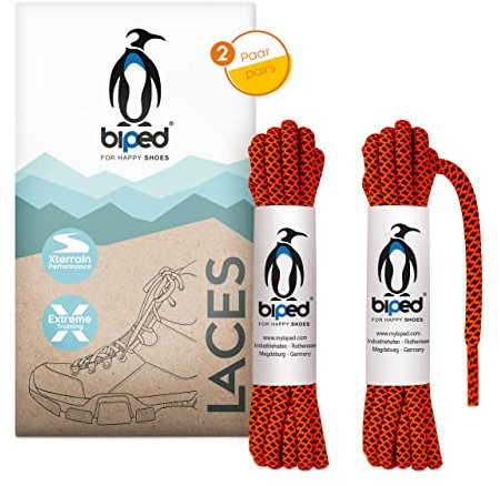 biped LACES 2 paia di lacci in corda bicolore rotondi in poliestere ø 4,5 mm extra robusti - lacci colorati antistrappo per outdoor, stivali e sneakers z2918(#B01 neon orange/black,180cm)