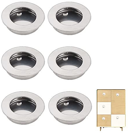 SEWSAW 6 Pezzi Maniglia per Porta Scorrevole Rotonda Maniglia a Incasso Maniglie Incassate Bello e Salvaspazio Maniglia da Incasso per Armadi Cassetti Porte (Argentato)