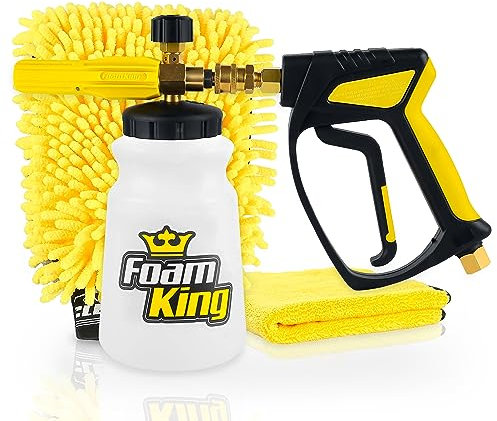 Clean Car USA Foam Cannon Pressure Washer Gun, Stubby Foam Sprayer for Car Wash, Power Washer Swivel for Pressure Washers - Incl. Wash Mitt & Microfiber Towel, Ultimate Detailing Kit for Deep Cleaning