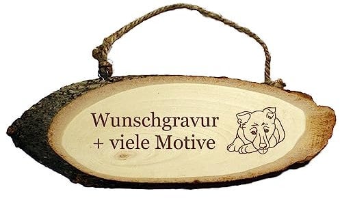 Hundeschild Holz personalisiert mit Name, Spruch, Motiv - Namensschild für Hunde - Warnschild Hund, Hinweisschild für Hunderassen - für Hundefreunde, Hundeliebhaber, Holzschild zur Deko