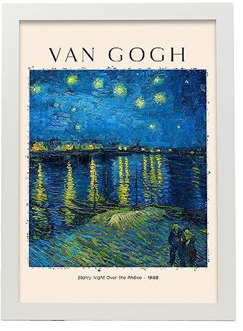 Nacnic Poster Star Night auf der RhoneDekorative Bilder für Ihr Wohnzimmer, Schlafzimmer, Zuhause. Wandkunst-Drucke. Ästhethetische Wandabdrücke, die von Van Gogh A3 mit weißen Rahmen inspiriert sind