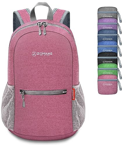 ZOMAKE 10L Kleiner Faltbarer Rucksäcke Leichter rucksack für Outdoor Wandern Reisen und Fahrrad,Mini Daypack für Damen Herren Kinder und Jugendliche(Rosa)