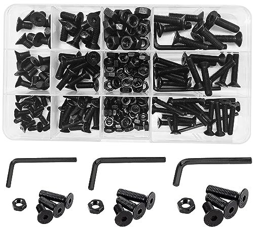 WeqeYent 219 Pezzo Set di Viti Brugola Esagonali M6/M5/M4 in Acciaio al Carbonio con 3 Chiavi Esagonali, Bulloni a Testa Piatta per Uso Industriale e Fai da Te (Nero)