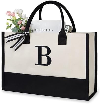 soulnioi Bolsa de algodón reutilizable, bolsa de compras con letras impresas personalizadas para mujeres/hombres, bolsa de playa de lona reutilizable para uso diario, viajes, comestibles, picnic, b