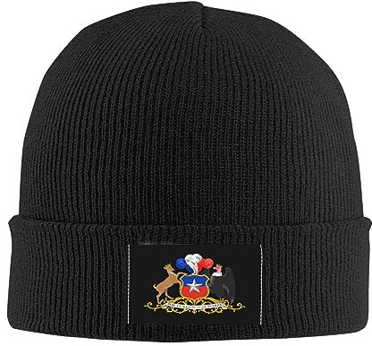FJQWKLF Wappen-Chile-Beanie-Mütze, warme, grobe Zopfmustermütze, lässige Totenkopf-Kappe für Damen und Herren, Schwarz