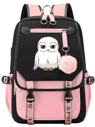 Harry Magic Rucksack Niedliche Eule Hedwig Schultasche Grundschüler Mädchen Teenager Freizeit Reisen Rucksack Pink-A