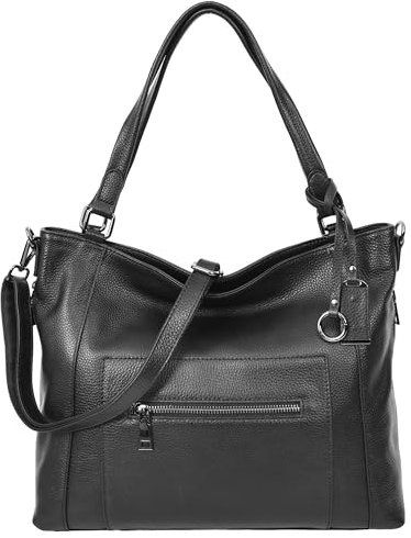 Evelyn Damen-Handtasche aus echtem Leder, Schwarz , Large