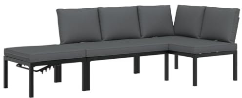 vidaXL Garten Sofa Garnitur 3-TLG., Gartenmöbel Set mit Kissen, Sitzgruppe für Garten Terrasse, Gartenbank Lounge Modular, Schwarz Aluminium