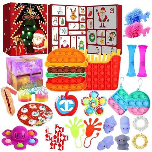 Zappel-Adventskalender 2024, Weihnachts-Countdown-Kalender mit 24 einzigartigen Spielzeugen, Überraschungen von Sensory Gadgets Spielzeug für Kinder, Jungen, Mädchen, Weihnachtsfeier Geschenke(S)