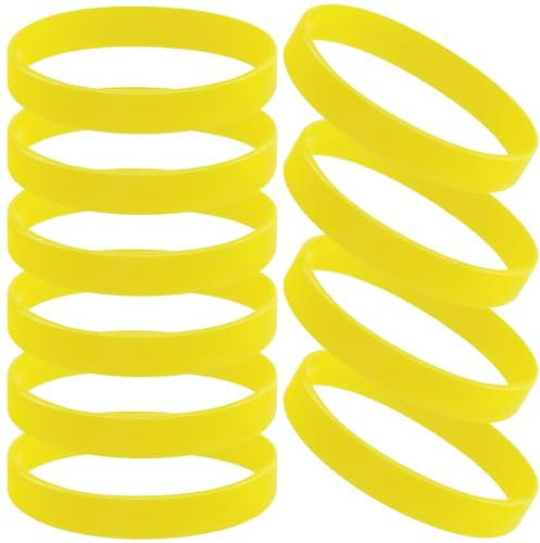 CREATCABIN 10 Stück Silikonarmbänder Für Erwachsene Sicherheitsarmbänder Aus Farbigem Stretch Sportarmband Elastisch Für Veranstaltungen Partys Gesangskonzerte Wettbewerbe Damen Und Herren 6x6cm Gelb