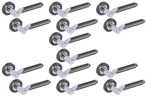 Hunta HANDLEZONE® 7 Sets Hydrus Premium Lever On Round Rose Door Handles, Internal Passage Latch Handles - Dual Finish Black Nickel/Polished Chrome
