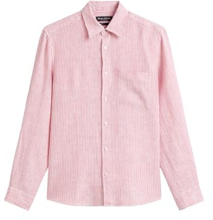 Marc OߴPolo hommes chemise à rayures manches longues en lin, Rose (Multi/Raspberry Pink), L