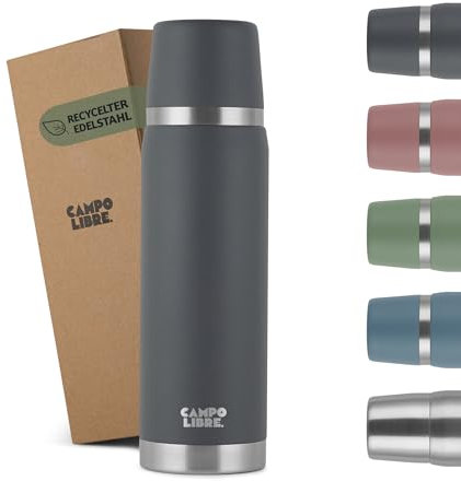 Campo Libre. Jaco® Thermoskanne 1L, 750ml, 500ml I Thermos mit Becher I Unsere Thermosflasche mind. 24h heiß I Isolierkanne mit Doppelwandisolierung ist zu 100% auslaufsicher & recycelter Edelstahl
