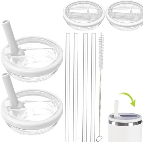 2 Pack 30 oz Tumbler Flip Straw Lid Replacement fit for Stanley Quencher H2.0 0.89L,Not Fit to iceflow 0.89L,Reusable Tumbler Cover with 4 Straws and 1 Cleaning Brush