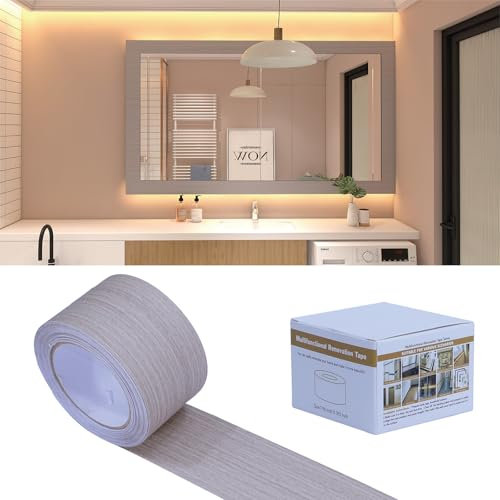 FEILAYS Cenefa de papel pintado de grano de madera negra para pegar y despegar y pegar en el marco del espejo del baño, 5 cm x 1000 cm