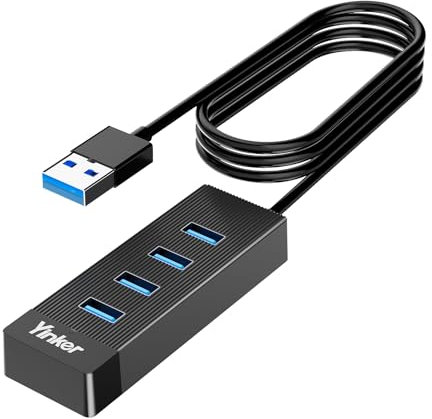 Yinker 4 Port USB 3.0 Hub 3m mit 5Gbps Geschwindigkeit & 5V USB-C Stromversorgung – USB Hub Splitter für Büro, Home-Office, Gaming & Externe Geräte