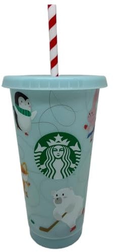 STARBUCKS Winter 2024 Festive Christmas Animals Ice Blue Reusable 24oz Cold Cup