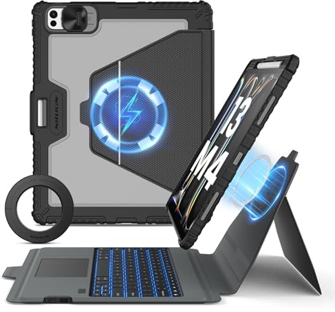 Nillkin iPad Keyboard Case for iPad Pro 13 M4,with Magnetic Wall Mount,iPad Pro M4 Magnetic Case, Detachable Backlit Keyboard Stand, Slide Camera Cover,Trackpad,Black