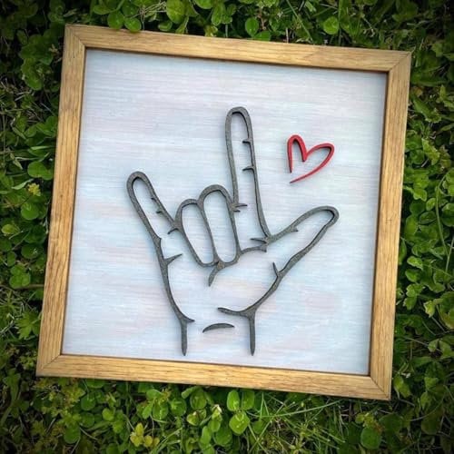 I Love You Sign Language Frame, Wooden I Love You Gesture Picture Frame, Valentine's Day Gift for Her Him Women Men, Hand Symbol for Love Sign Wall Hanging Crafts Indoor Home Decor 7.8 X 7.8