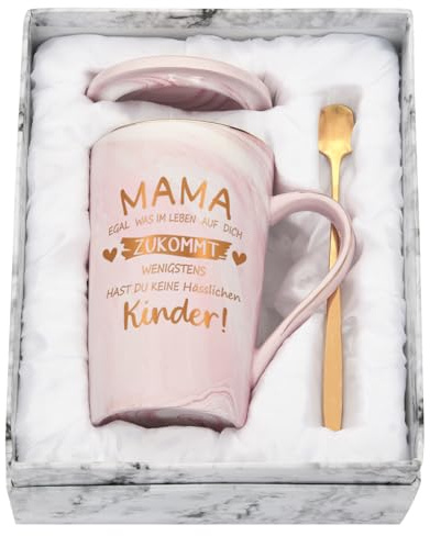 Joymaking Geschenktasse für Mama Kaffeetasse Geschenkidee für Muttertag Geburtstag Geschenktasse mit Spruch - Egal was im Leben auf dich zukommt wenigstens hast du keine hässlichen Kinder, 400ML Rosa