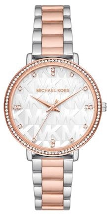 Michael Kors Donna Orologio Pyper, movimento al quarzo a tre lancette con cinturino in acciaio inox o in lega, 38 mm, Oro rosa e grigio chiaro