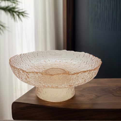 FESTLOVE Glass Fruit Bowl, 10” Amber Decorative Bowl, Fruit Bowl for Kitchen Counter, Decorative Pedestal Bowl Centerpieces Table for Home Décor, Candy Dish Dessert Display Stand
