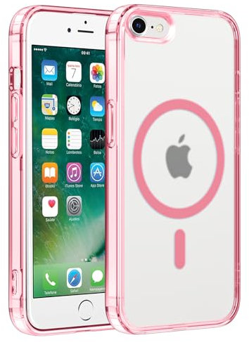 Coiwxmoi Cover Magnetica per iPhone 8/7/SE 2022/SE 2020 4.7,Compatibile con Magsafe, Sottile Trasparente Morbido Silicone TPU + Hard PC Custodia Antiurto Anti-Graffio Protettiva Cover,Rose