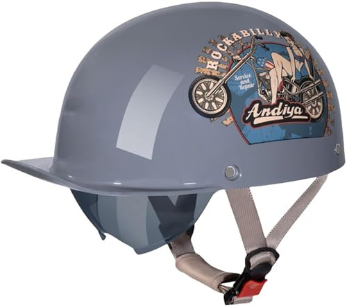 Vintage Moto Casquette De Baseball, Casques Bols Demi Homologué Dot/ECE, Rétro Casques Jet De Moto avec Boucle À Dégagement Rapide Réglable, Casque Ouvert pour Hommes Et Femmes 6,54-60CM