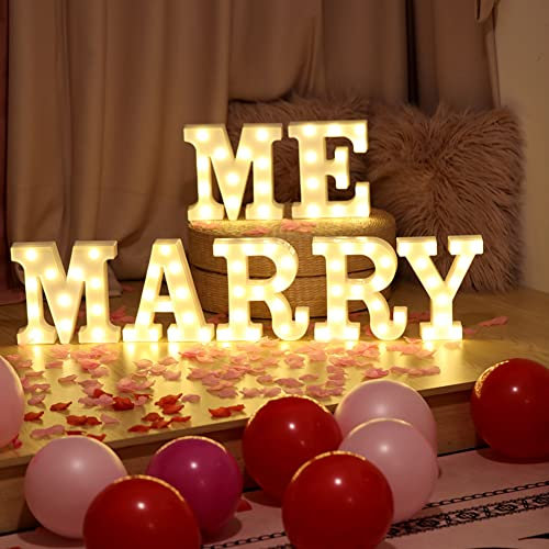 LED Buchstaben MARRY ME - 3D Lampe Beleuchtete Buchstabe 22cm - Dekorations Nachtlicht Lampe MARRY ME - Warm Weiße Lichter für Hochzeit, Geburtstag, Party, Urlaub Haus Bar Weihnachtslampe