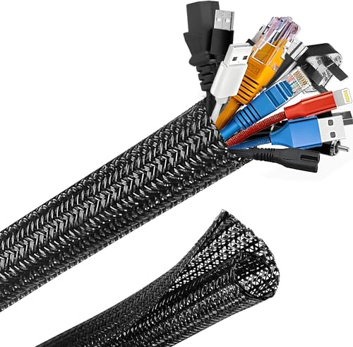 XiaoLidm 3 Meter Kabelschlauch Schwarz, Kabelschutzschlauch, Kabel Verstecken, Kabelkanal Flexibel Gewebeschlauch, Kabelschlauch Selbstschließend für Schreibtisch, TV, Computer, PC, 10mm