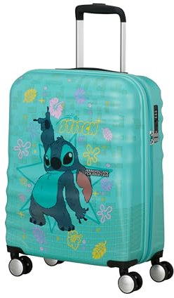 American Tourister Wavebreaker Disney Valigia per bambini Stitch Flower 55 x 40 x 20 cm, trolley da cabina rigido, lucchetto TSA, 36 L