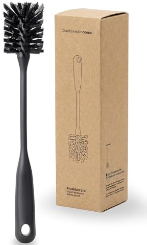 blackswedenhome Flaschenbürste lang - Hochwertige, langlebige Borsten - Modernes Design Flaschenreiniger Spülbürste Schwarz für Flaschen und Gläser 1 Stück | Schwarz