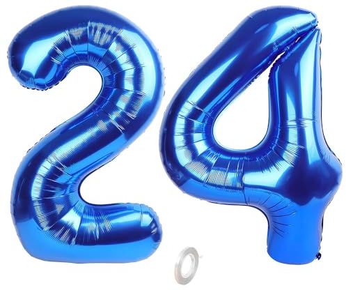 Balorise 40 Zoll Aluminium Luftballon Blau Zahl 24/42, Helium Unterstützt, Ballon Nummer 0-9, 10-100 (101cm), große Folienballons Dekoration für Geburtstagsfeier, Hochzeit, Jubiläum