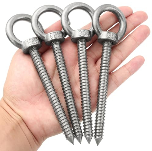 4 ganci ad occhiello resistenti, viti M10, ganci a occhiello a vite, design ad anello chiuso, viti per occhielli adatti per supporti per amache, sedie a dondolo, sedie da yoga e uso resistente per