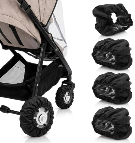Culnflun 4 Stück Kinderwagen Radabdeckungen, staubdichte Abdeckungen für Kinderwagenräder, geräuschreduzierender Schutz für Stubenwagenräder, Anti Kratz Zubehör für Wagenrad Reifenschutz (Schwarz L)