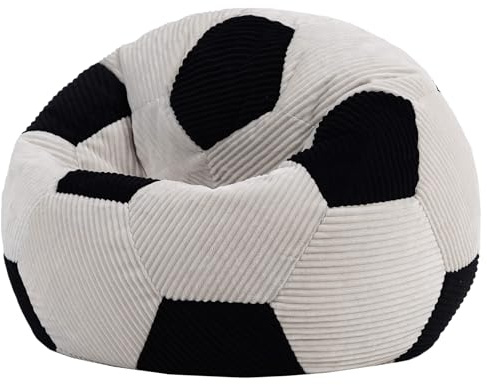 Icon Fußball Sitzsack Kinder, Schwarz, Webstoff, Sitzsack Cord mit Füllung, Bequemer Kinder Sessel, Kuschelsessel, Lese Sessel, Schlafzimmer, Kinderzimmer, Wohnzimmer