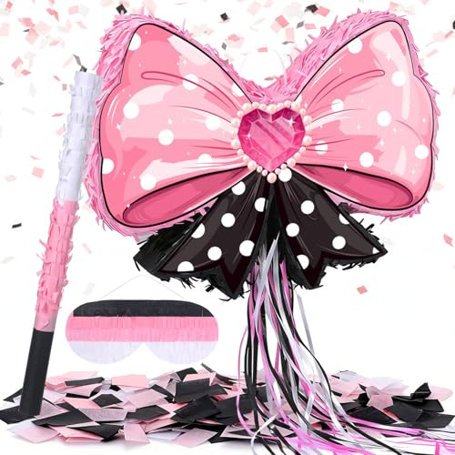 Kaisibum Fliege Pinata mit Stock und Augenbinde | Rosa Glitzer Fliege Pinata Geburtstags Partydeko für Erwachsener Geburtstags Zugschnur Zubehör mit Prinzessinnen Thema