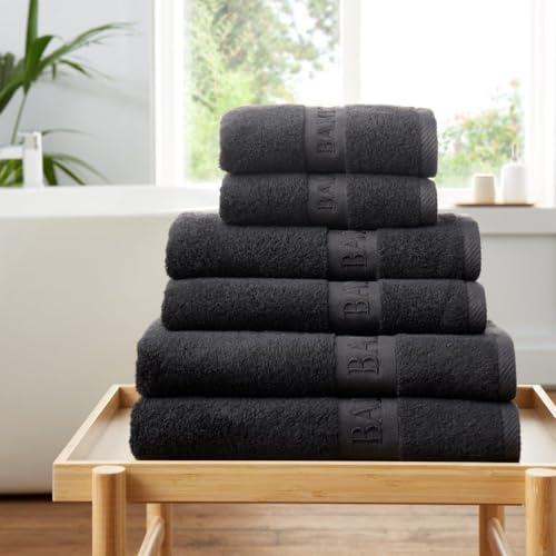 GC GAVENO CAVAILIA 6 Piece Bamboo Towel Set - 2 Hand Towels - 2 Bath Towels & 2 Bath Sheets (60% Bamboo, 40% Cotton) - 500 GSM Super Soft & Quick Dry Towel - Luxury Bathroom Towel Set - Black