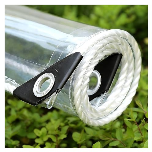 Plane Transparent mit Ösen alouweekuky – Transparente Plane, 450 g/㎡ PVC Wasserdicht Balkon Regenschutz 20 Mil, für Outdoor-Camping, Balkon, Pavillon und Garten (2 × 2 m)