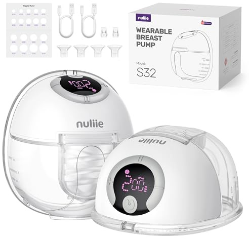 Nuliie Tire Lait Electrique Main Libre (2 Paquets, Blanc) | 4 Modes, 9 Niveaux, Fonction Mémoire, Extracteur de Lait Rechargeable avec Affichage LED, Poids léger - 24mm
