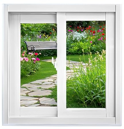 Ventana de sótano corrediza horizontal, ventana guillotina de aleación de aluminio blanca con vidrio templado y manijas para baños, cobertizos, gallineros, cabañas(40x50cm)