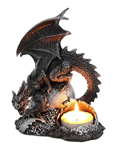 Unbekannt Drachen Teelichthalter rechts Drache sitzt auf Drachenei Teelicht Halter Figur Deko
