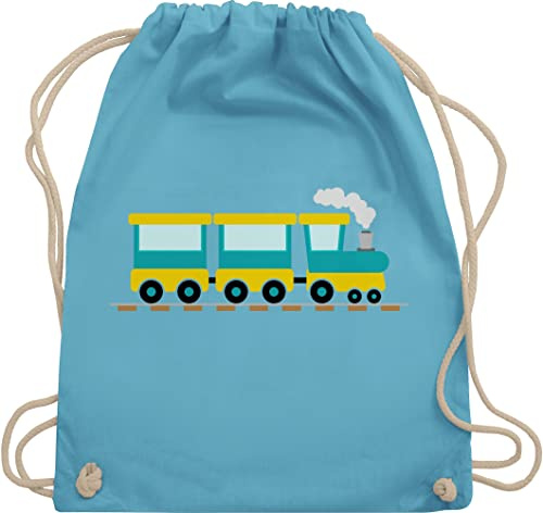 Shirtracer Turnbeutel Rucksack - Kinder Traktor Bagger und Co. - Eisenbahn - Unisize - Hellblau - kindergarten stoffbeutel kinderrucksack fahrzeuge zug beutel kindergartenrucksack für flugzeugen züge