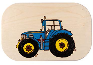 Frühstücksbrett „Trecker Blau“ aus Ahornholz – Handgefertigt und personalisierbar - Gravur mit Namen - Für Kinder und Erwachsene