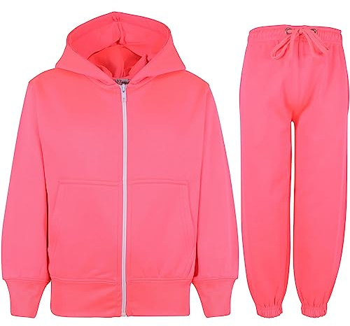 A2Z 4 Kids Boys Girls Tracksuit Set Plain & Camouflage Fleece - Plain Tracksuit Neon Pink 13