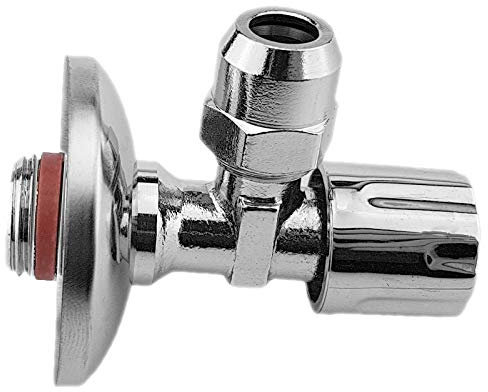 MegaHaustechnik Eckventil 3/8 Zoll selbstdichtend Außengewinde Wandanschluss x Abgang 10mm Quetschanschluss oder 3/8 Zoll AG für Panzerschlauch mit IG Kalt Warmwasser Absperrhahn Eckregulierventil