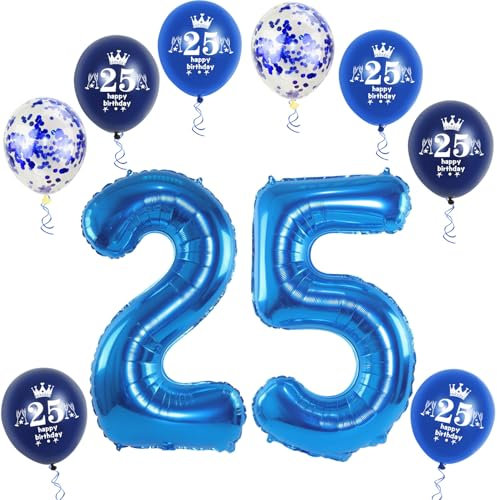 XL Folienballon 25 Geburtstag, Folienballon Zahl 25, Zahl 25 Blau, Luftballons 25, Nummer 25 Luftballon Blau, 32 Geburtstagsdeko Ballon 25